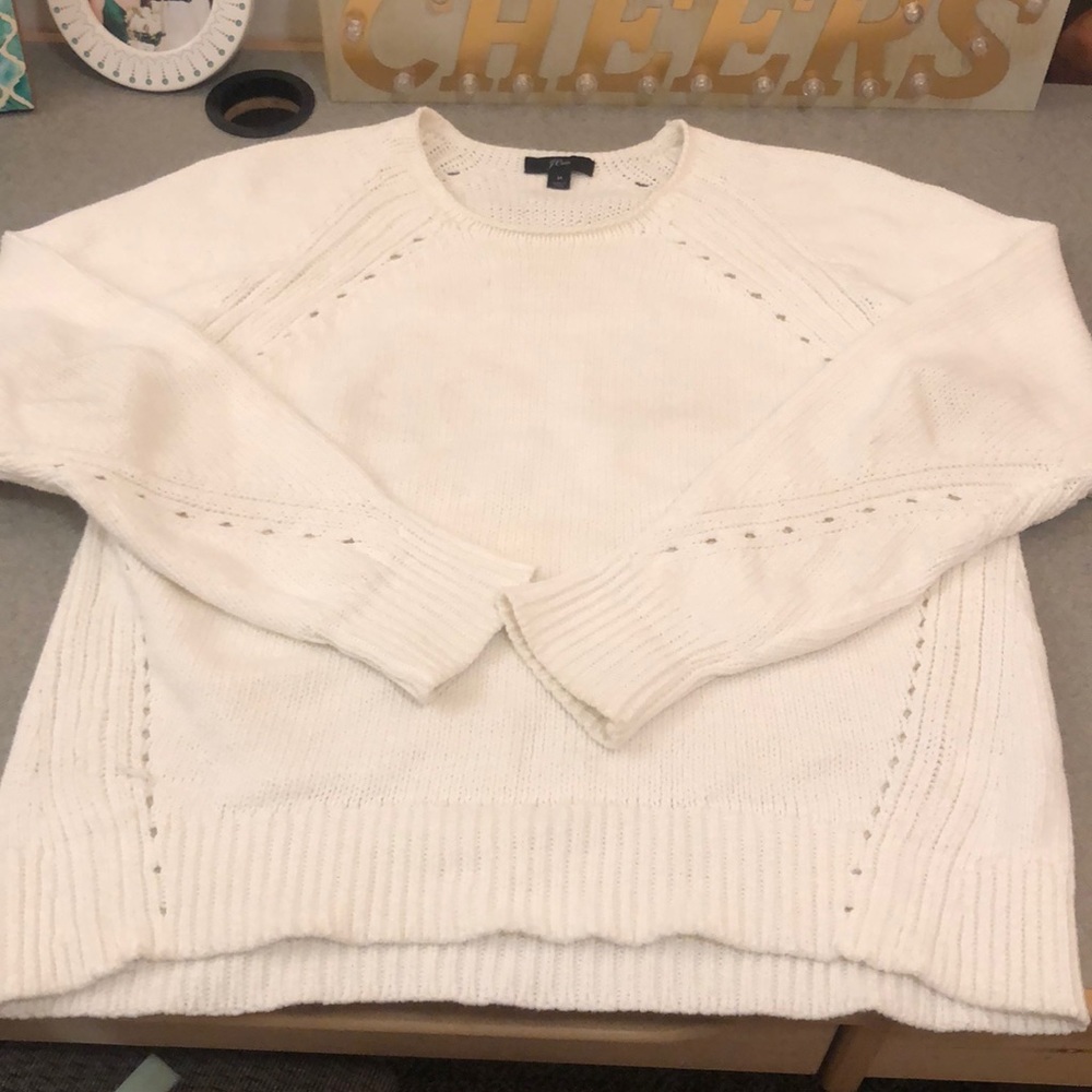 j crew white pointelle detail sweater